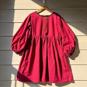 Christian Dior | Handmade Puff Sleeves Wine Red Dress With Men’s Tie SKU 05063